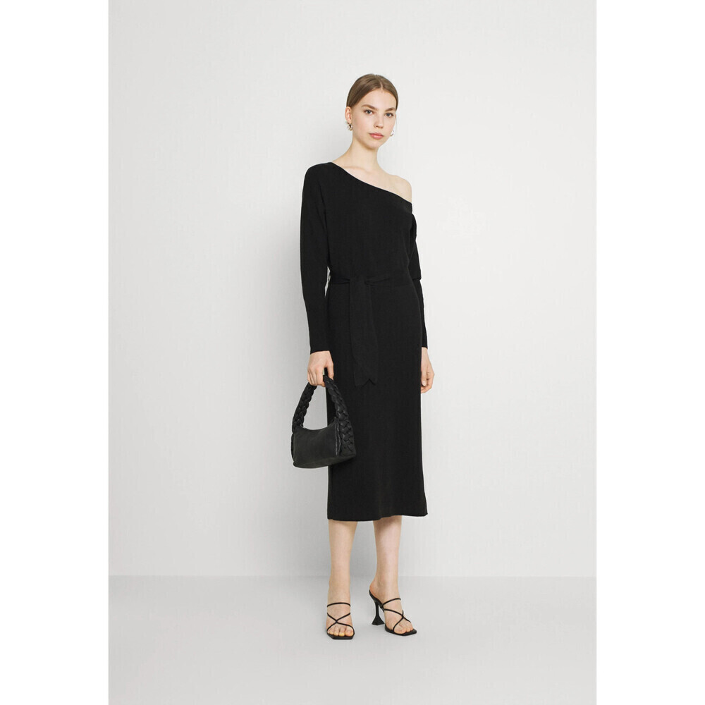 Ever New Women's Self Tie Belt Knit Midi Dress Off shoulder In Black Size 8 $188